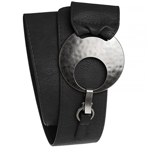 Caspar GU225 Breiter Damen Gürtel mit großer runder Metallschnalle, Gürtelgröße:105, Farbe:schwarz