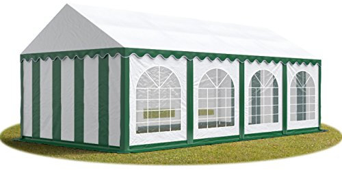 Festzelt Partyzelt 3x8 m Premium, hochwertige PVC Plane 750 N in grün-weiß 100% wasserdicht mit Bodenrahmen