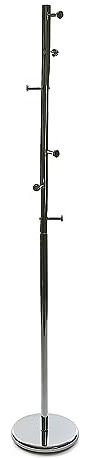 Versa Ruan Minimalistischer Garderobenständer für den Eingangsbereich, mit 6 Haken oder Kleiderbügeln für Kleidung oder Taschen, Maßnahmen (H x L x B) 174 x 28 x 28 cm, Metall, Farbe: Silber