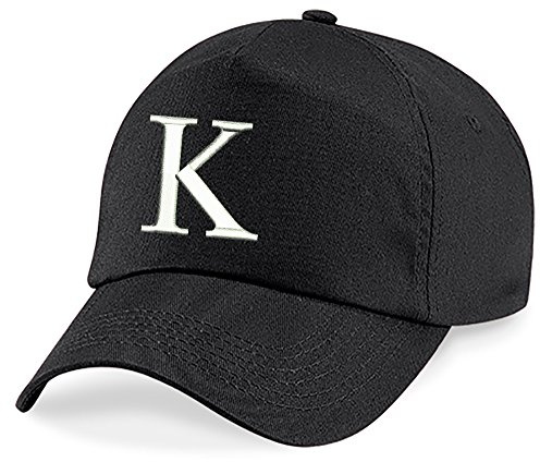 4sold Nya barn skolkepsar barn hatt sport alfabet A-Z pojke flicka justerbar basebollkeps svart, K, en storlek
