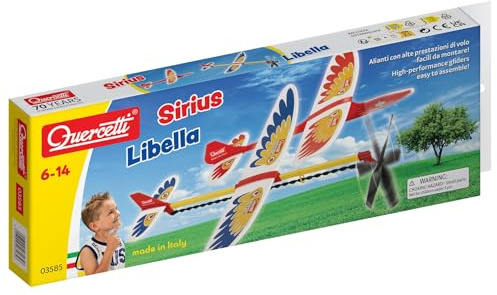 Quercetti Sirius+Libella, Aerei da Lanciare per Bambini 6-14 anni con Motore ad Elastico, Giochi da Esterno Sicuri e Creativi, Giochi all'aperto per Bambini, Giocattoli Bambino 6 Anni Educativi