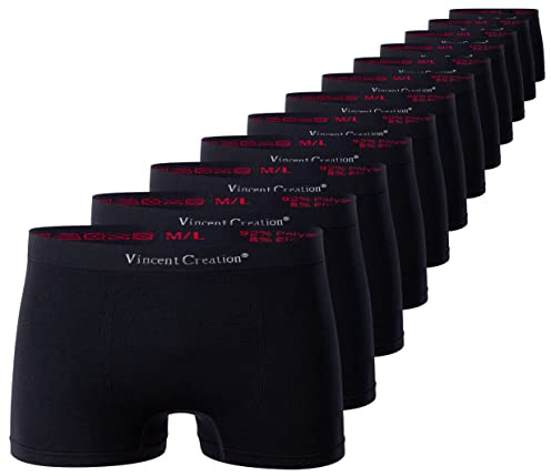 Vincent Creation Boxershorts för män, 12-pack, sömlösa retroshorts, smidig mjuk mikrofiber, svart, L-XL