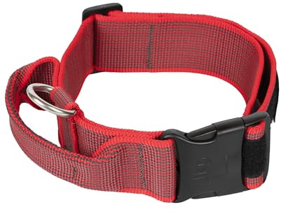 Collare K9 serie Color & Grey con manico richiudibile, chiusura di sicurezza ed adesivi intercambiabili, 40 mm x 47-67 cm, rosso-grigio