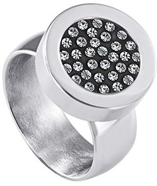 Quiges Glänzendes Silber Edelstahl Ring 12mm Mini Coin Halter Wechselring und Austauschbar Grau mit Weißem Zirkonia Coin in Größe 18mm