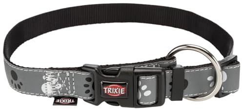 TRIXIE Silver Reflect Halsband – M–L, 35–55 cm/20 mm – schwarz/Silbergrau | Stark reflektierende Elemente sorgen für gute Sichtbarkeit im Dunkeln – mehr Sicherheit auf Abendrunden
