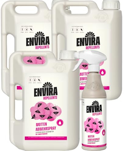 Envira Motten Abwehrspray 500 ml + 3 x 2 Liter - Spray mit Langzeitwirkung gegen Motten, Kleidermotten & Lebensmittelmotten - Mottenschutz für Kleiderschrank - Mittel gegen Motten in der Wohnung