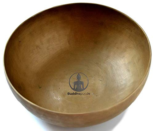 BUDDHAFIGUREN/Billy Held Buddhapur Klangschale Khopre handgearbeitet 450 g - 500 g mit Zubehör