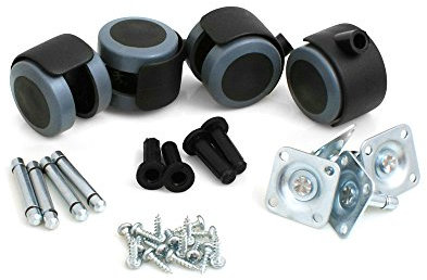 Design61 Universal Möbelrollen Gummirollen Lenkrollen Laufrollen Bodenschutz Rollen mit Anschraubplatte und Hülse Stift 4 Stück