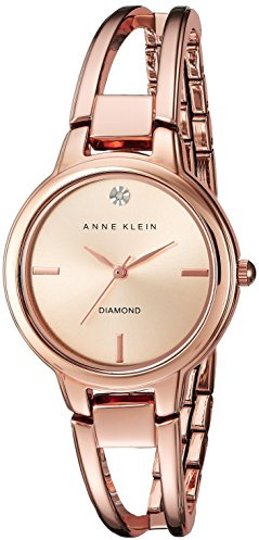 Anne Klein Women's AK/2626RGRG Diamond-Accented Dial Rose Gold-Tone Open Bangle Watch