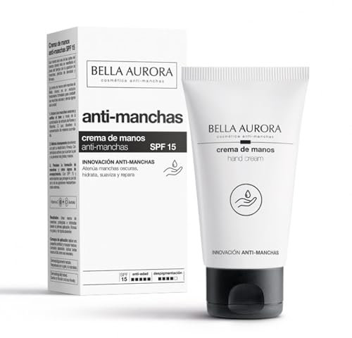 BELLA AURORA - Crema de Manos Anti-Manchas 75 ml, Anti-edad y Despigmentante, Tratamiento Reparador Hidratante y Antioxidante, con Vitamina C y E, Protege y Regenera, Protección SPF15