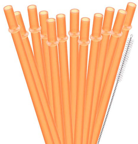 Dakoufish 12 Piece 9 Inch Reusable Plastic Thick Drinking Straws BPA Free Mason Jar Straws Plain Color (9inch,Orange)