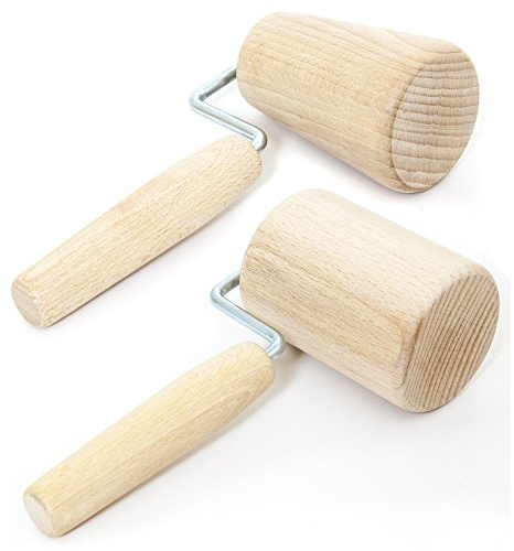 Holzfee Teigroller Set Eckroller Walze 8 x 5,5 cm + Kreisroller 8 x 5,5-4,5 Teigrolle kleine Backrolle