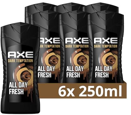 Axe 3-in-1 Duschgel & Shampoo Dark Temptation für ganztägige Frische, unwiderstehlichen Duft und eine angenehme Dusche dermatologisch getestet 6x 250 ml