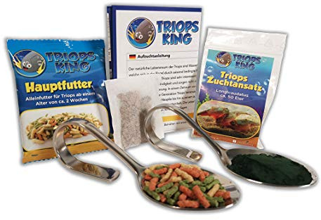 Triops Longicaudatus Urzeitkrebse Starter Set Plus mit ca 300 Urzeitkrebs-Eiern / Zysten von Triops King aus Deutschland, Anleitung zur Zucht und Jungtier-Futter und Hauptfutter - Züchte deine eigenen Urzeitkrebse bei dir zu Hause im Aquarium