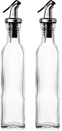 Juvale Olive Oil Dispenser Bottle Set - 2 Pack, 8.5 oz (250 mL), Clear Glass - Oil & Vinegar Dispenser Cruets with No-Leak Pour Spouts - Dishwasher Safe Kitchen Accessory