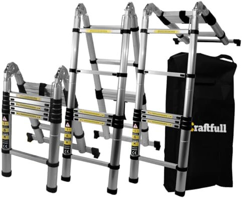 𝐂𝐑𝐀𝐅𝐓𝐅𝐔𝐋𝐋 Teleskopleiter CF-102A | 𝟑 𝐉𝐀𝐇𝐑𝐄 𝐆𝐀𝐑𝐀𝐍𝐓𝐈𝐄 - Trittleiter - Leiter ausziehbar - Klappleiter - Aluminium Stehleiter - Mehrzweckleiter (2 x 2.5 Meter (Total 5 m))