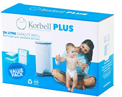 Korbell - Recarga de pañales - MAXI - 26 L - X3 - Biodegradable - Antiolor - Capacidad de 330 capas por recambio