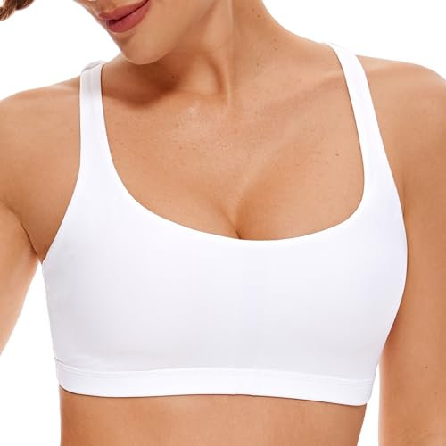 CRZ YOGA Damen Yoga Sport BH - Gekreuzte Rücken Crop Tops Gepolstert Sports Bra Padded Cropped Top Weiss S