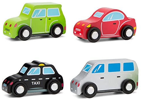 New Classic Toys-11934 Vehículos Mini Set con 4 Sedan, Van, Coupe y Taxi/Material: Madera/Empujar los Coches para niños de 12 Meses, Color voitures-Deluxe (1934)