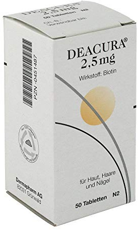 Deacura, 2,5 mg, Gel, für Haut, Haare und Nägel, Biotin, 50 Tabletten | Haut, Haare und Nägel, Biotin, 2,5 mg, Gel, Packungsgröße: 50 Tabletten