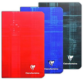 Clairefontaine 63601AMZC Lot de 3 Carnets Agrafés - 11x17 cm - 96 Pages Grands Carreaux - Papier Blanc 90 g - Couvertures Carte Pelliculée - Couleurs Aléatoires