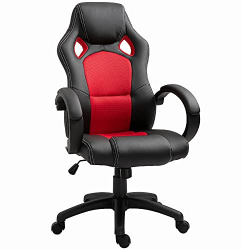 Vinsetto High-Back Gaming Chair Faux Leather Swivel Computer Racing Gamer Desk Chair for Home Office with Wheels, Red