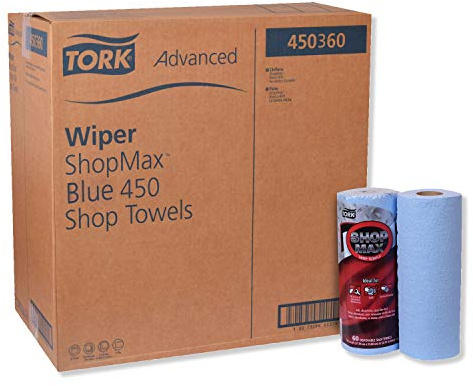 Tork ShopMax Heavy Duty Paper Shop Towel Blue, High Absorbency, 30 rolls x 60 Sheets, 450360