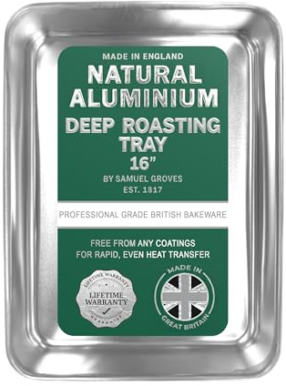 Samuel Groves 16 Professional Aluminium Deep Roasting Tray– Made in England - 42 x 31 x 7cm – Aluminium Bakeware, Non-Toxic Natural Uncoated Roasting Tin – Bakewell Pan (Deep Roasting Tray, 16)