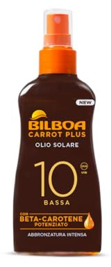 Bilboa Carrot Plus, Olio Solare Spray SPF 10, Olio Abbronzante Corpo, Formula con Betacarotene per una Abbronzatura Intensa e Duratura, Resistente all'Acqua, Dermatologicamente Testato - 200 ml