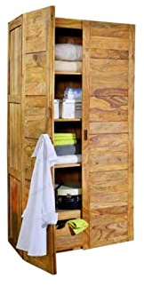 MASSIVMOEBEL24.DE Kleiderschrank Sheesham braun geölt Nature Brown #501 | 96x61x200 cm (BxTxH) 114 kg Landhaus montiert vollmassiv