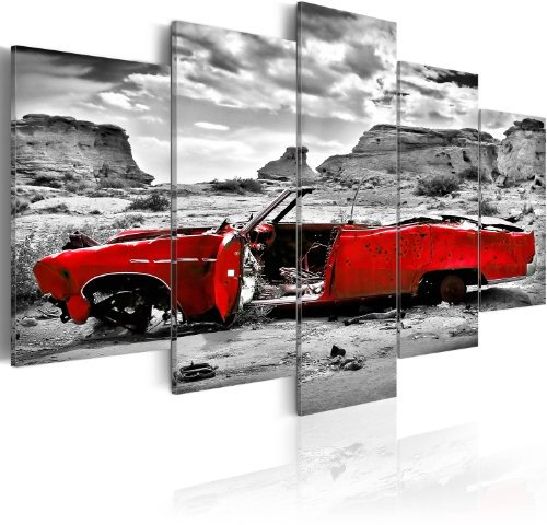 B&D XXL Acrylglasbild Auto 200x100 cm 5 Teilig Wandbild auf Acryl Glasbilder Kunstdruck Moderne Acrylglas Platte Wanddekoration Geschenke Heimdekoration Glasbild Landschaft grau rot i-C-0074-k-m