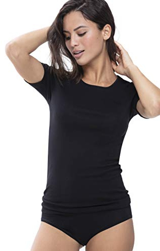 Mey Short Sleeve top fine Rib Black Size 44
