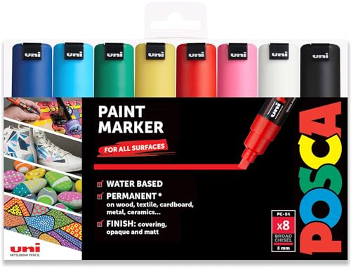 Posca PC-8K Farbmarker – 8 mm Keilspitze – 8 Stück in Geschenkbox (sortiert)