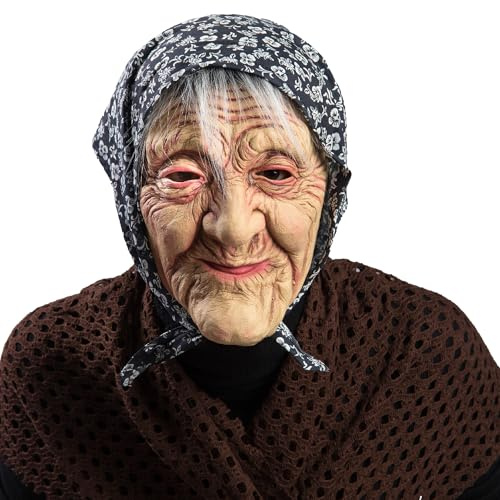 Carnival Toys 1657 - Maske Alte Frau mit Kopftuch, braun Hautfarben