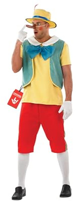 Fun Shack Pinocchio Kostüm Erwachsene, Halloween Kostüm Erwachsene | Oberteil mit Fliege, Weste, Hut & Nase, Bunter Holzpuppen-Look, Perfekt für Halloween, Ideal zum Verkleiden