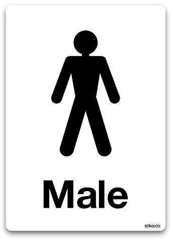 stika.co Male Toilet Door Sign A6 Self-Adhesive Vinyl Label for WC and Restroom Doors, 148 x 105mm, BS EN ISO 7010 Compliant