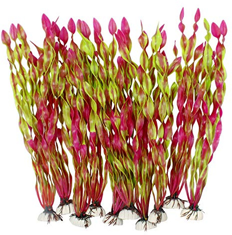 MyLifeUNIT Artificial Seaweed Water Plants for Aquarium, Plastic Fish Tank Plant Decorations 10 PCS (12 Inches Tall, Wine Red)