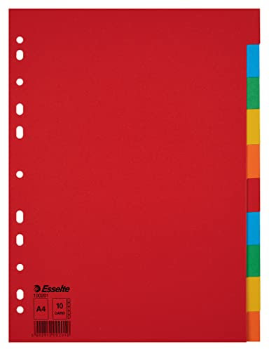Esselte Register für A4, 10 Trennblätter mit Taben, Rot/Mehrfarbig, Recyclingkarton, 100201