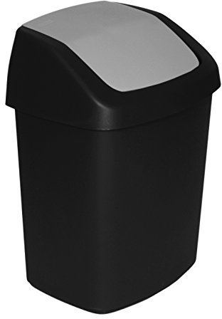 Curver Waste Bin with Swinging Lid, Black/Grey, 15 Litre