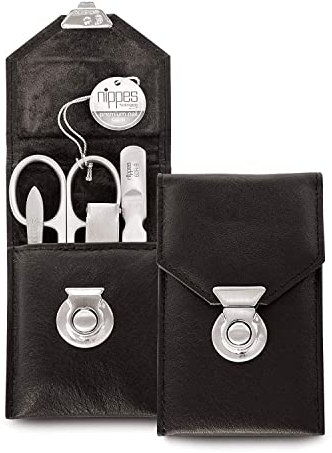 nippes Solingen Premium Line Maniküre Set Locks, 4-teilig, Schwarz, Edelstahl nickel- & rostfrei, Rindsleder-Nageletui, Nagelpflege Set, Made in Solingen/Germany