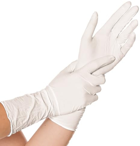 FRANZ MENSCH Hygostar Nitrilhandschuhe Safe Long | Latex- und puderfrei, weiß, 9/L, 30cm, 100 Stück, Einweghandschuhe, extra lang und robust, langer Schaft