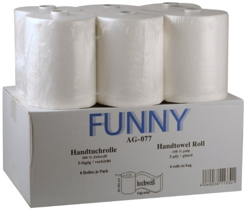 Funny Handtuchrolle mit Spezialkern, für Markenfreie Spendersysteme, 2 lagig hochweiß, 24 cm, circa 140 m, 5er Kern, 1er Pack (1 x 6 Stück)