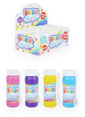 Henbrandt 24 x Children’s Bubble Tubs with Wands 50ml Bubble Magic Party Bubbles Kids Toys Summer Fun Outdoor Game Party Favour Loot Bag Fillers Summer Games for Girls and Boys