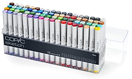 COPIC skissfärgad markörpenna – set med 72 B, för konst och hantverk, färgning, grafik, highlighter, design, anime, professionella och nybörjare, konsttillbehör och målarböcker