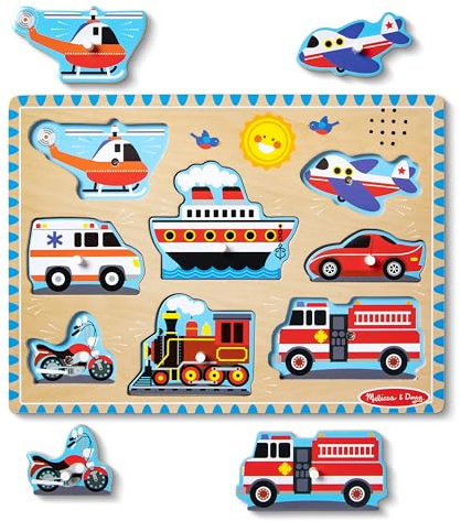 Melissa & Doug Vehicles Sound Puzzle | Puzzles | Wood | 2+ | Gift for Boy or Girl
