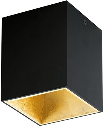 EGLO LED Deckenleuchte Polasso, Vintage Deckenlampe, Aufbaulampe aus Metall in Schwarz und Gold, 10x10 cm