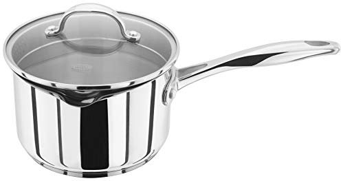 Stellar Profile 16cm Draining Saucepan – 1.6L Stainless Steel 18/10 Cooking Pan with Glass Lid, Induction Suitable, Dishwasher Safe