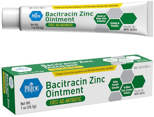MED PRIDE Bacitracin with Zinc Ointment Antibiotic Bacitracin for Infection Prevention and Skin Relief, 1 Oz Tube