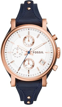 Fossil Women's Original Boyfriend Quartz Stainless Steel and Leather Chronograph Watch, Color: Rose Gold (Model: ES3838)