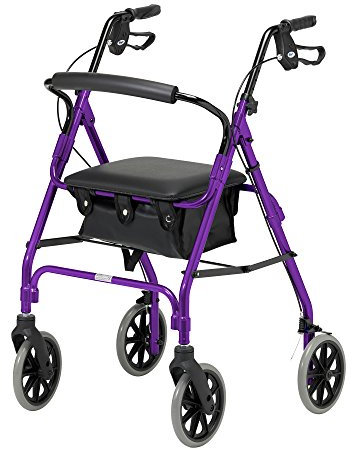DAYS Lightweight Folding Rollator Walker – Mobility Aids, Adjustable Walking Frame with Padded Seat, Lockable Brakes, Ergonomic Handles, Walking Aid, Portable Walker for Elderly, Large – Purple